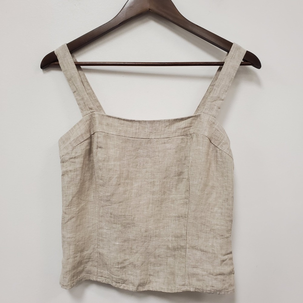 Quince Womens Smocked Back Linen Sleeveless Top Size S Brown Square Neck Neutral
